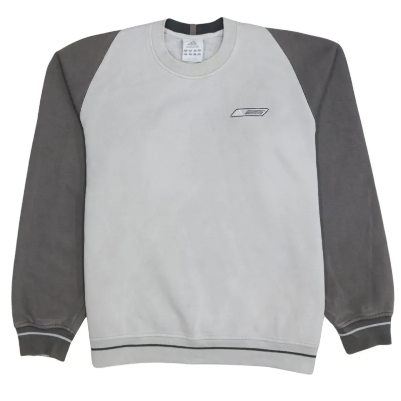 Adidas Grey Sweatshirt Men's XSmall Embroidered Chest Badge Raglan Contrast Sleeves Pullover sold by Vintage Club