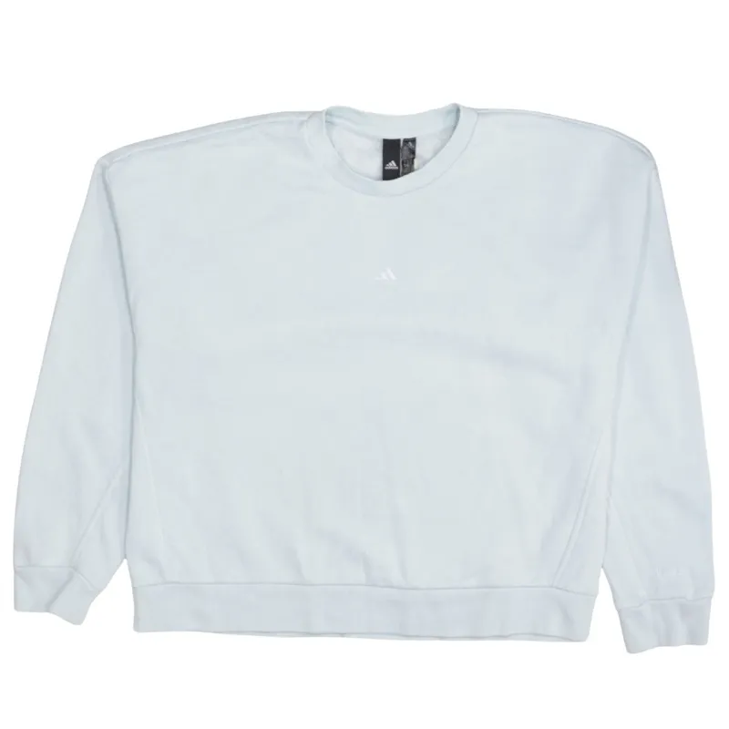 Adidas Light Blue Sweatshirt Women’s Large Embroidered Chest Logo Crewneck Pullover Top sold by Vintage Club