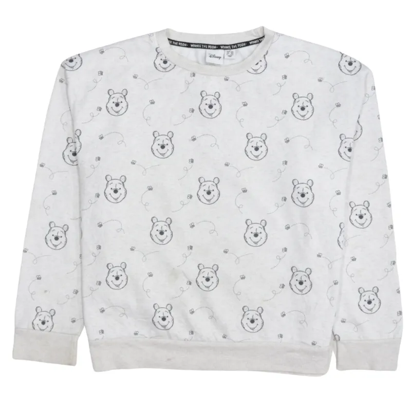 Disney Light Grey Sweatshirt Women’s Medium All Over Winnie The Pooh Print Pullover Top made by Vintage Club