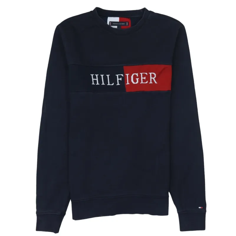 Tommy Hilfiger Navy Blue Sweatshirt Men's Small Embroidered Flag Logo Crewneck Pullover Top sold by Vintage Club