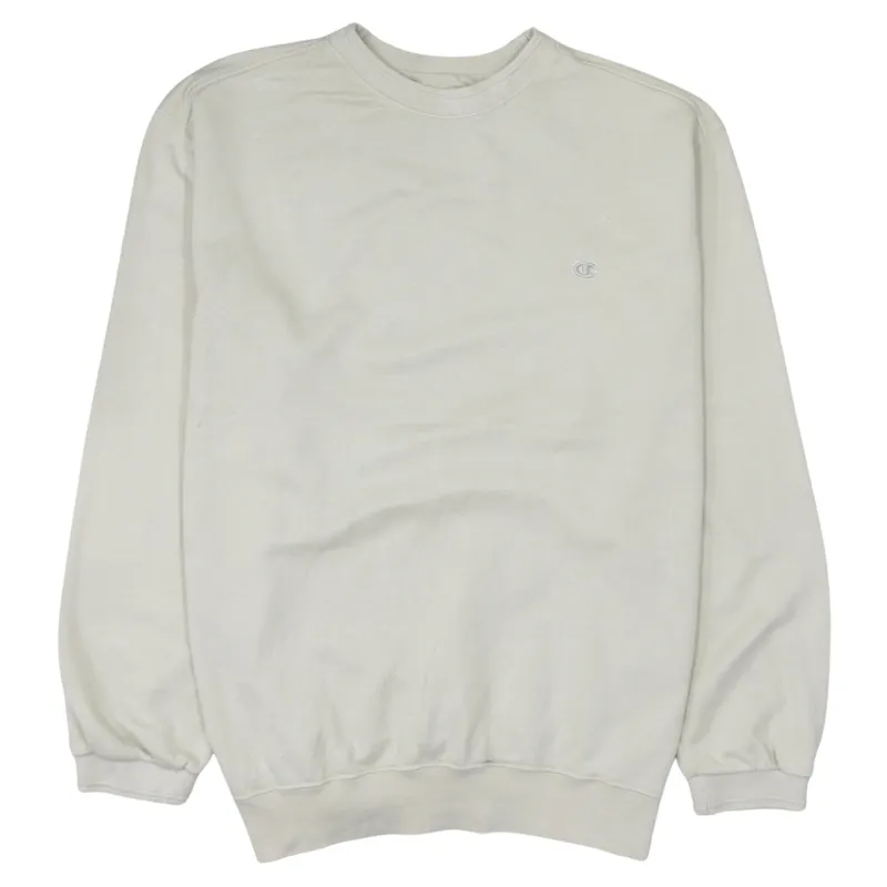 Champion Beige Cream Sweatshirt Men's XXLarge Small C Logo Embroidered Chest Crewneck Pullover made by Champion