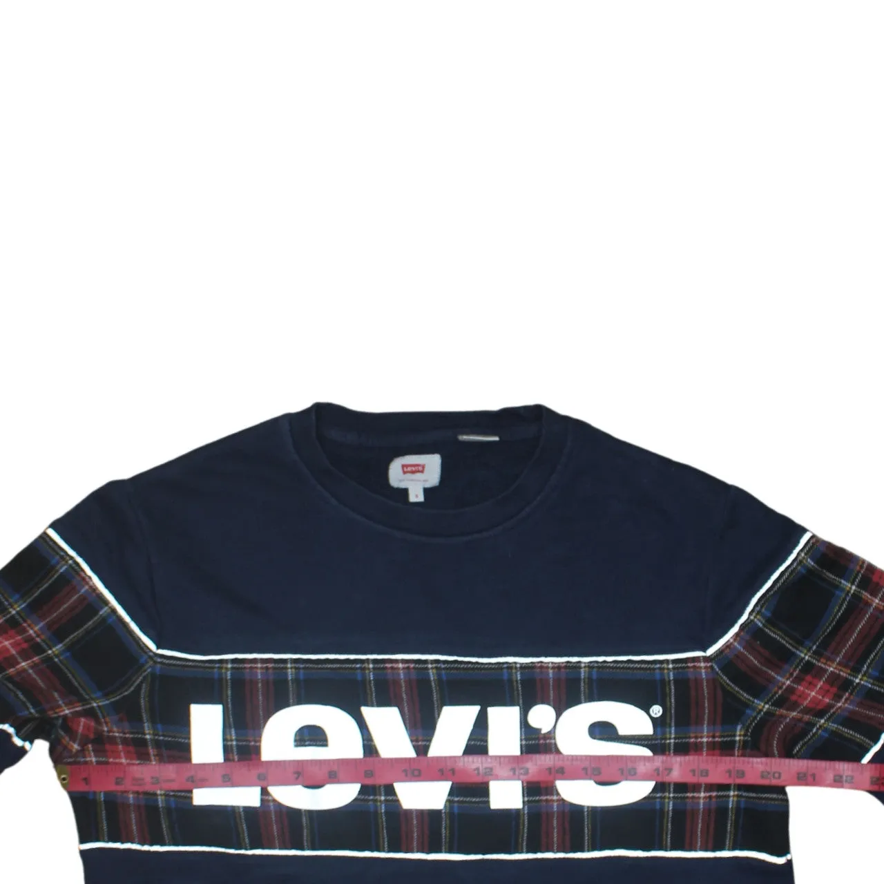 Levi's Navy Blue Sweatshirt Men's Small Tartan Panel Large Printed Logo Pullover Top sold by Vintage Club product image thumbnail 5