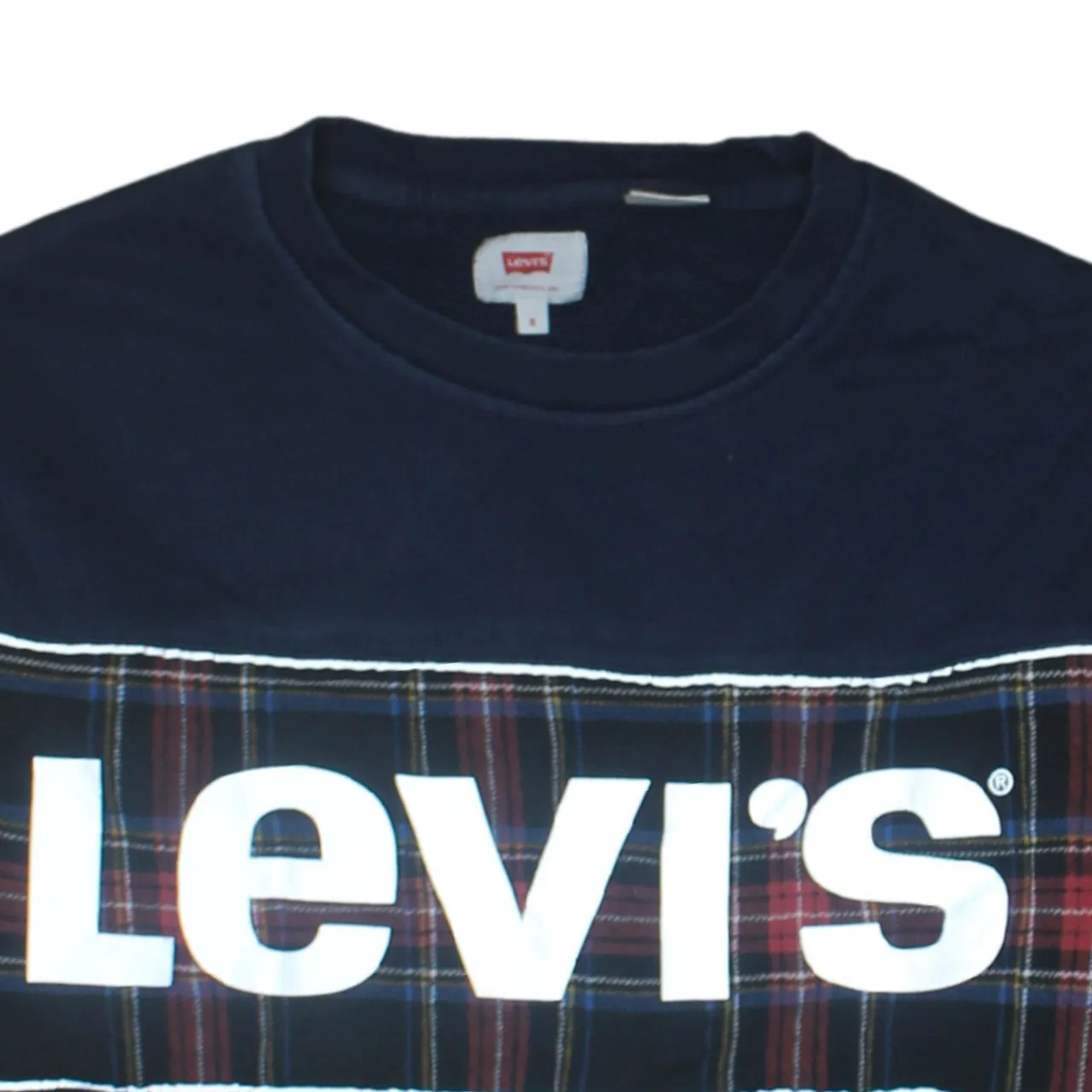 Levi's Navy Blue Sweatshirt Men's Small Tartan Panel Large Printed Logo Pullover Top sold by Vintage Club product image thumbnail 3