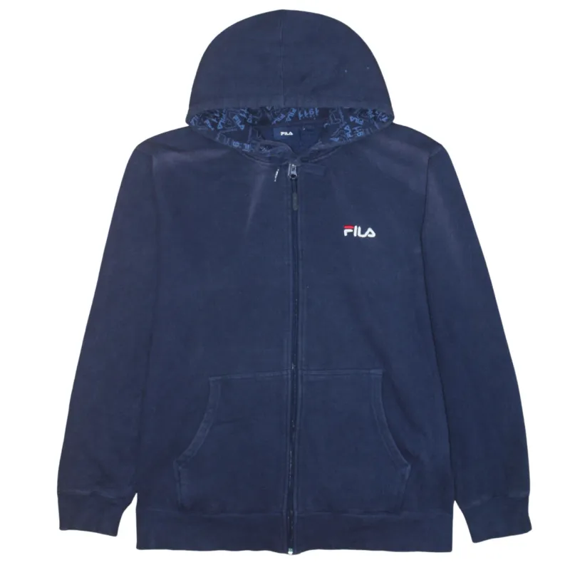Fila Navy Blue Zip Hoodie Men's Large Embroidered Chest Logo Split Pocket Sweatshirt made by Fila