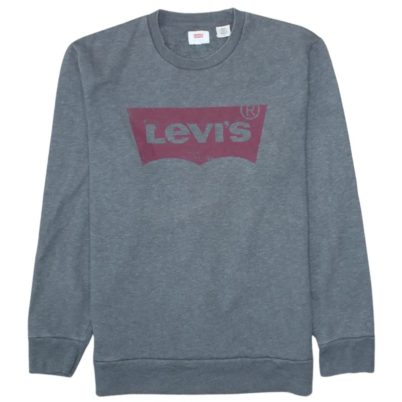 Levi's Grey Sweatshirt Men's Large Printed Batwing Logo Crewneck Pullover Fleece Top sold by Vintage Club