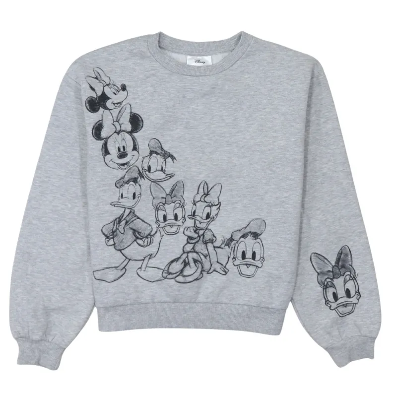 Disney Grey Sweatshirt Men's Small Printed Mickey Minnie Donald Daisy Crewneck Pullover Top sold by Vintage Club