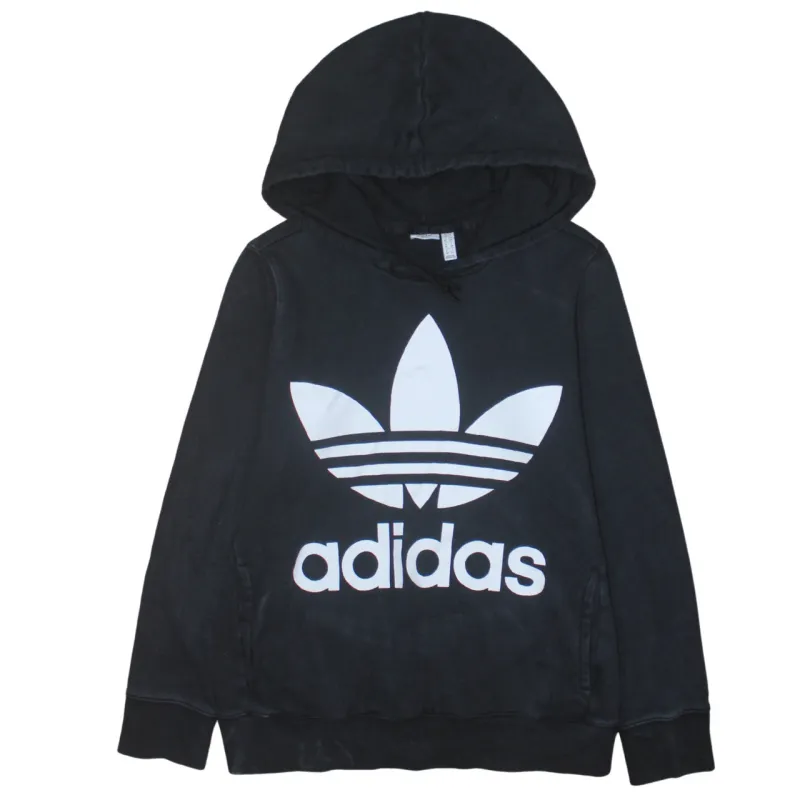 Adidas Black Hoodie Women’s Small Big Trefoil Printed Logo Pullover Sweatshirt Top sold by Vintage Club