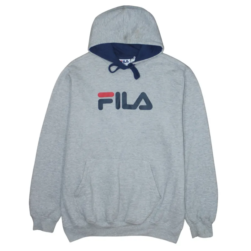Fila Grey Hoodie Men's XXLarge Printed Logo Front Pocket Drawstring Hood Sweatshirt sold by Vintage Club
