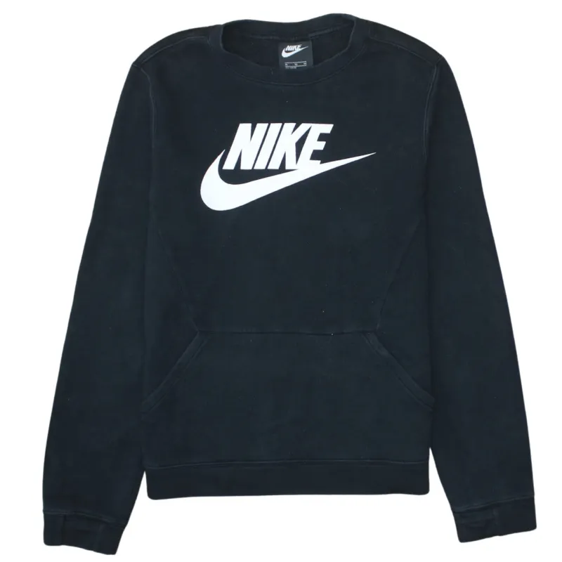 Nike Black Sweatshirt Women’s XLarge Printed Logo Front Pouch Ribbed Cuffs Pullover Top sold by Vintage Club