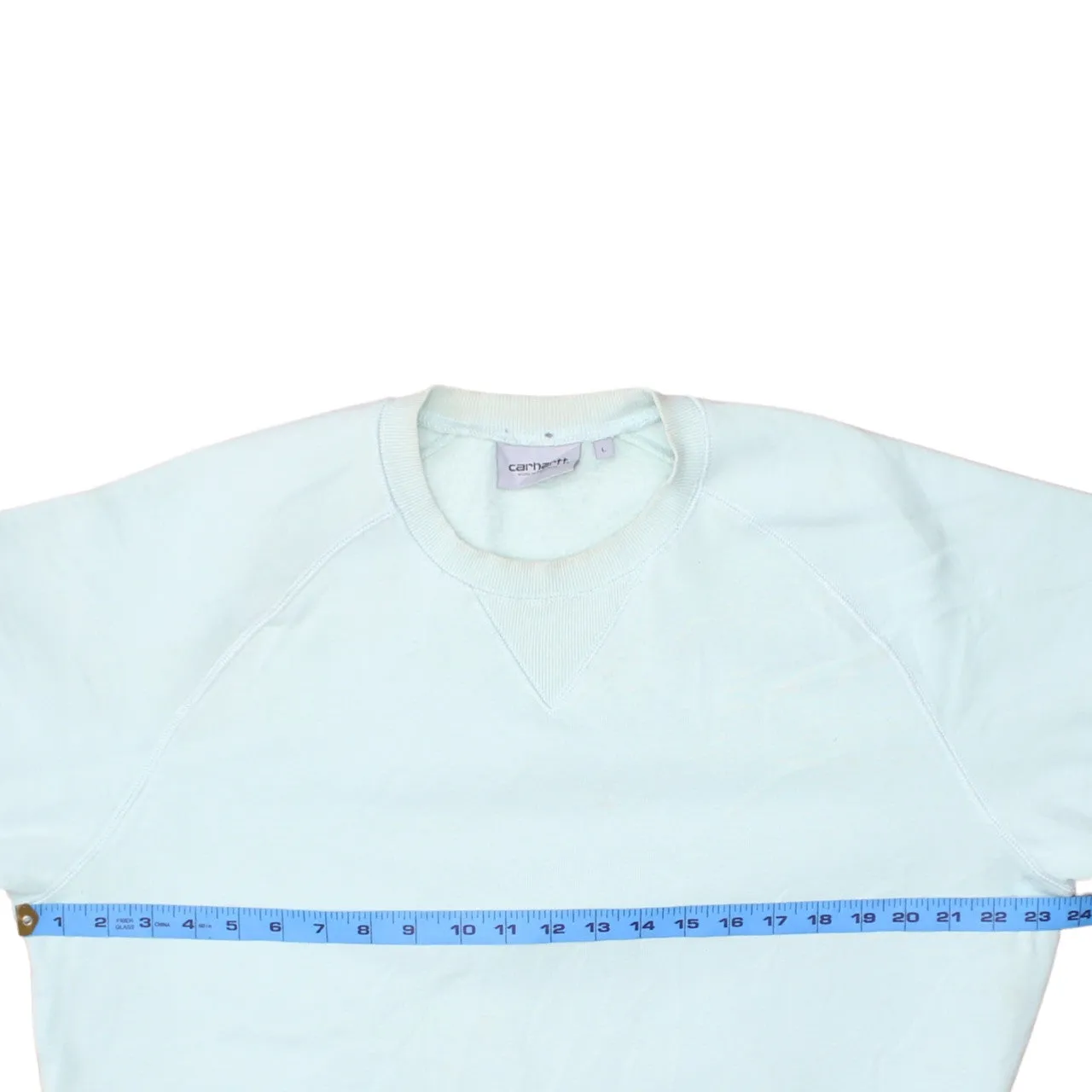 Carhartt Pale Blue Sweatshirt Men's Large Embroidered Sleeve Logo Raglan Crewneck Pullover sold by Vintage Club product image thumbnail 5
