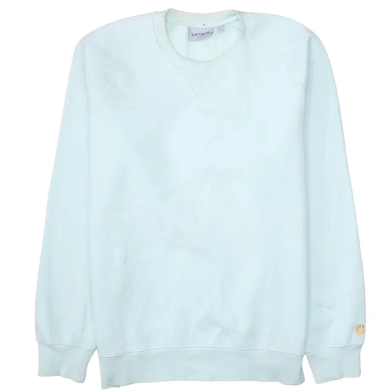 Carhartt Pale Blue Sweatshirt Men's Large Embroidered Sleeve Logo Raglan Crewneck Pullover made by Carhartt