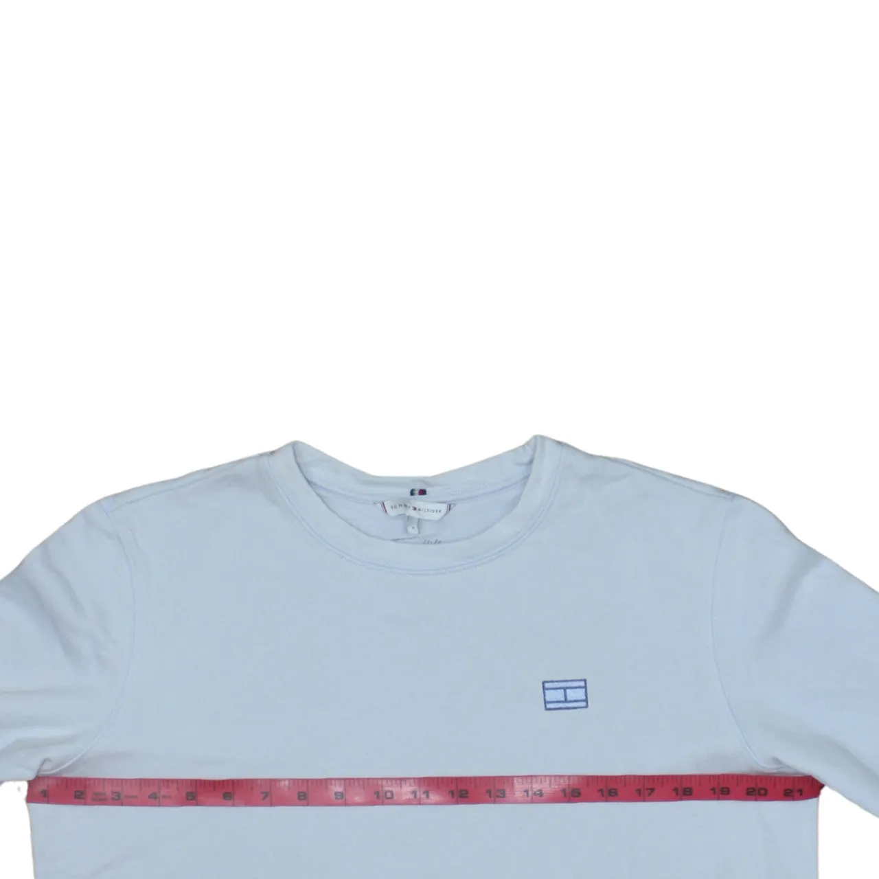 Tommy Hilfiger Light Blue Sweatshirt Men's Small Embroidered Chest Flag Logo Pullover Top sold by Vintage Club product image thumbnail 5