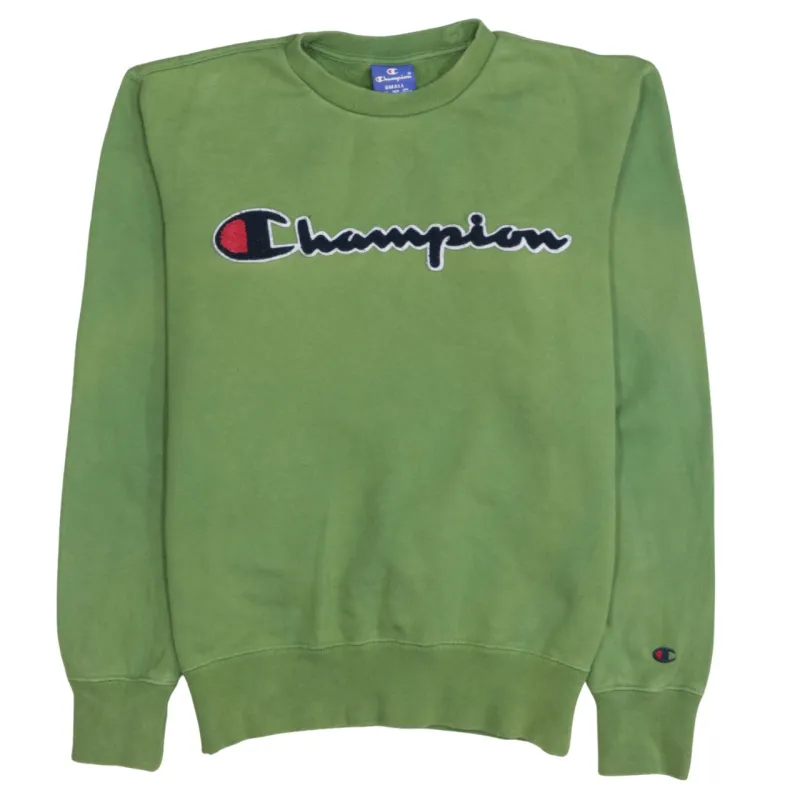 Champion Green Sweatshirt Men's Small Embroidered Big Logo Crewneck Fleece Pullover Top sold by Vintage Club