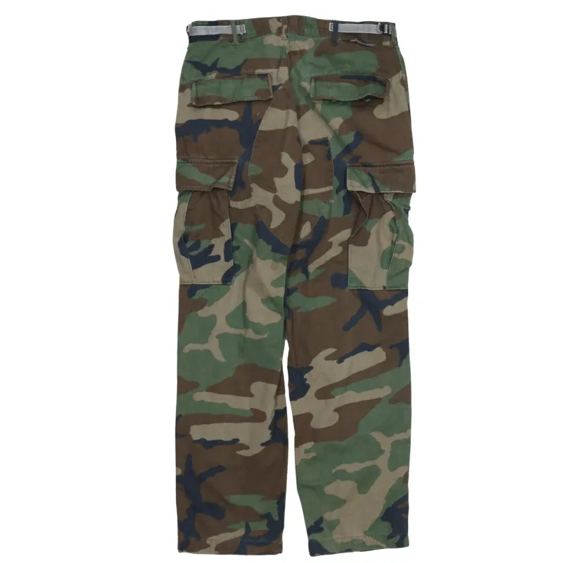 Retro Woodland Camo Cargo Trousers Men's Small Multi Pocket Military Style Pants made by Vintage Club