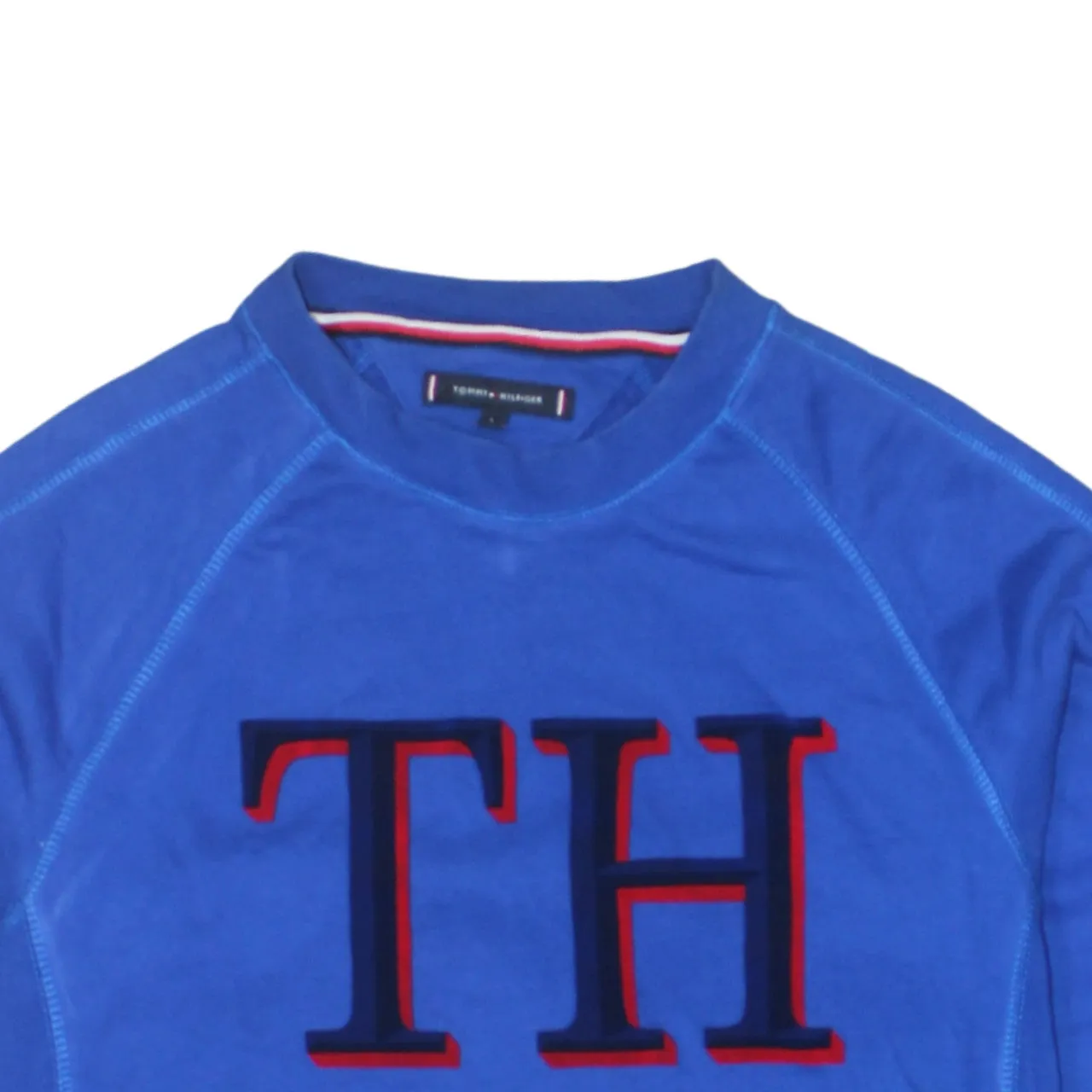 Tommy Hilfiger Royal Blue Sweatshirt Women's Large Embroidered TH Logo Crewneck Pullover Top sold by Vintage Club product image thumbnail 3