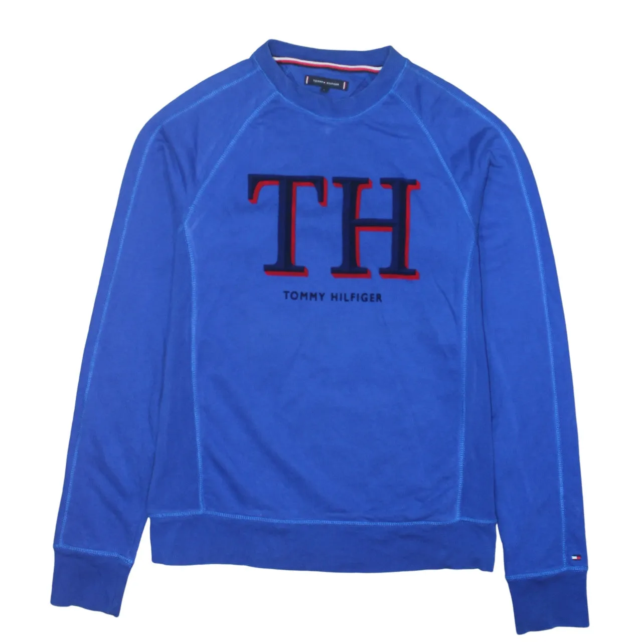 Tommy Hilfiger Royal Blue Sweatshirt Women's Large Embroidered TH Logo Crewneck Pullover Top sold by Vintage Club