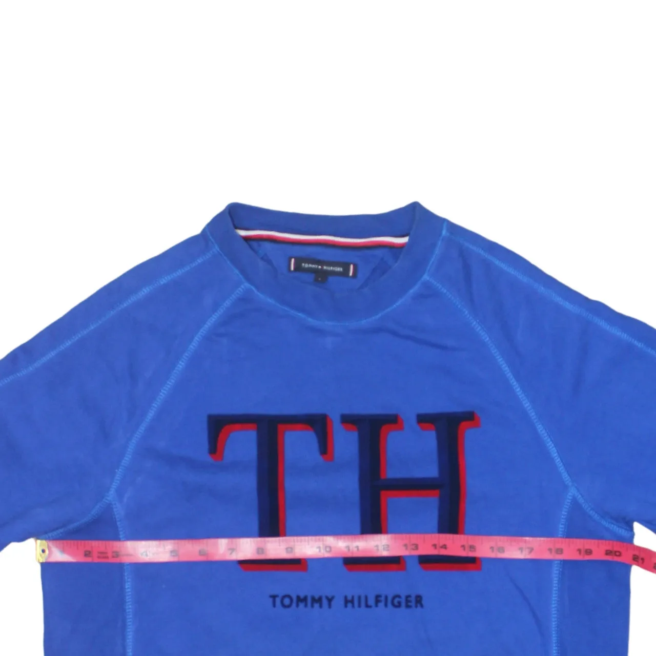 Tommy Hilfiger Royal Blue Sweatshirt Women's Large Embroidered TH Logo Crewneck Pullover Top sold by Vintage Club product image thumbnail 5