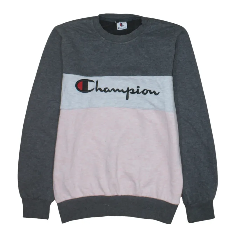 Champion Grey Pink Sweatshirt Women's XLarge Embroidered Logo Colour Block Crewneck Pullover made by Champion