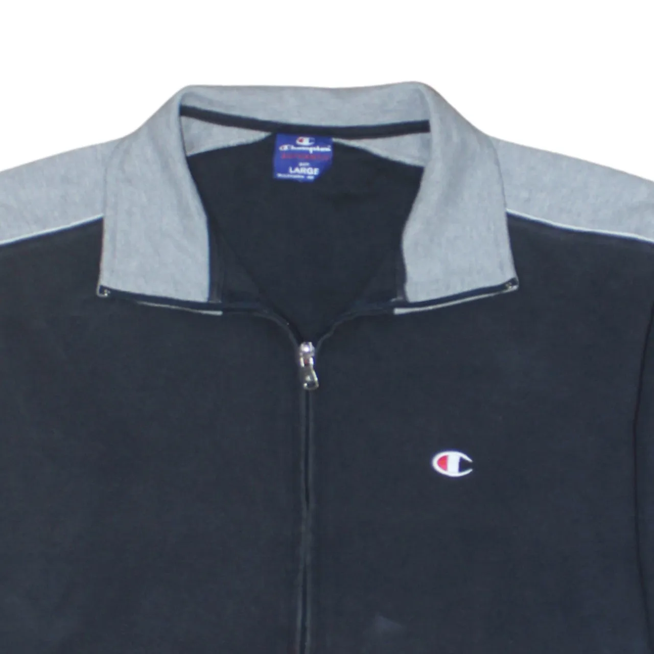 Champion Black Track Jacket Men’s Large Full Zip Grey Panels Embroidered Logo Sweatshirt Top sold by Vintage Club product image thumbnail 3