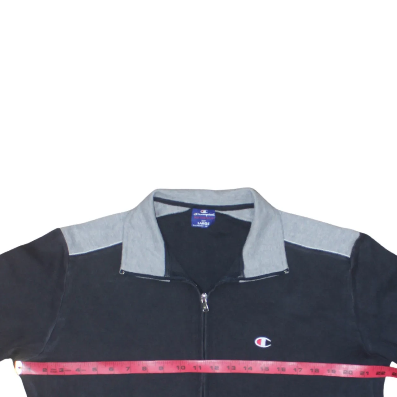 Champion Black Track Jacket Men’s Large Full Zip Grey Panels Embroidered Logo Sweatshirt Top sold by Vintage Club product image thumbnail 5