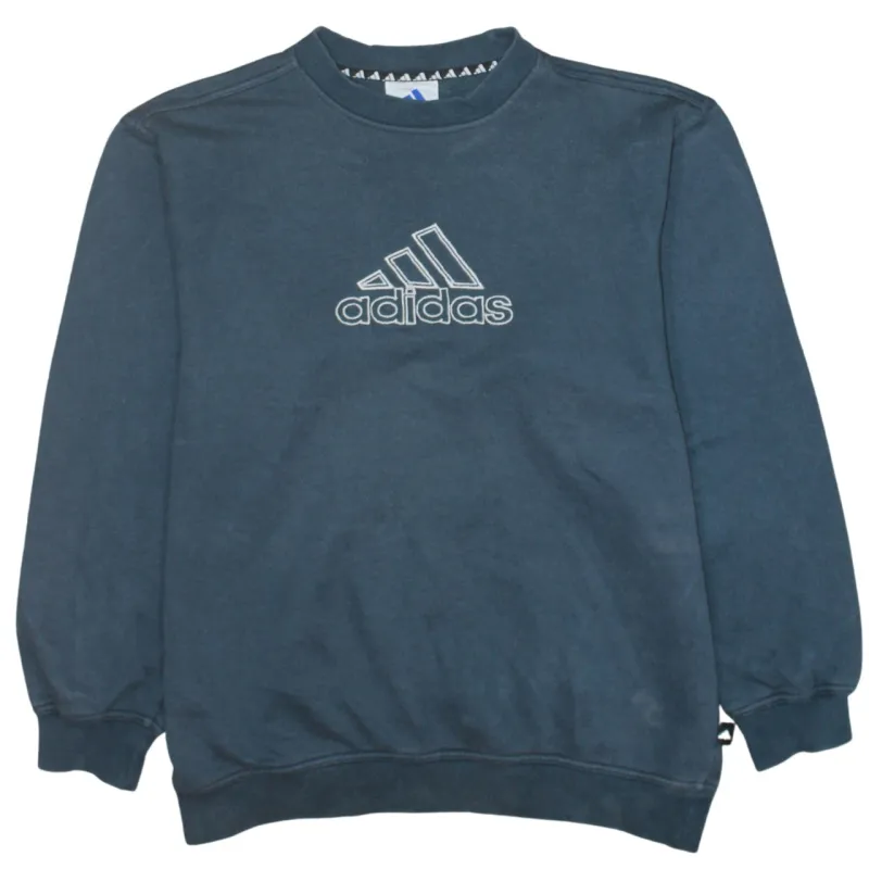 Adidas Navy Blue Sweatshirt Women's XLarge Embroidered Logo Ribbed Cuffs Crewneck Pullover made by Adidas