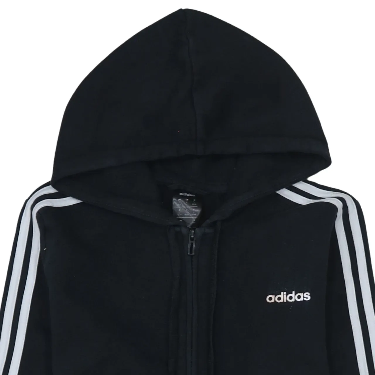 Adidas Black Hoodie Women’s Large Full Zip Three Stripe Sleeves Embroidered Logo Sweatshirt sold by Vintage Club product image thumbnail 3