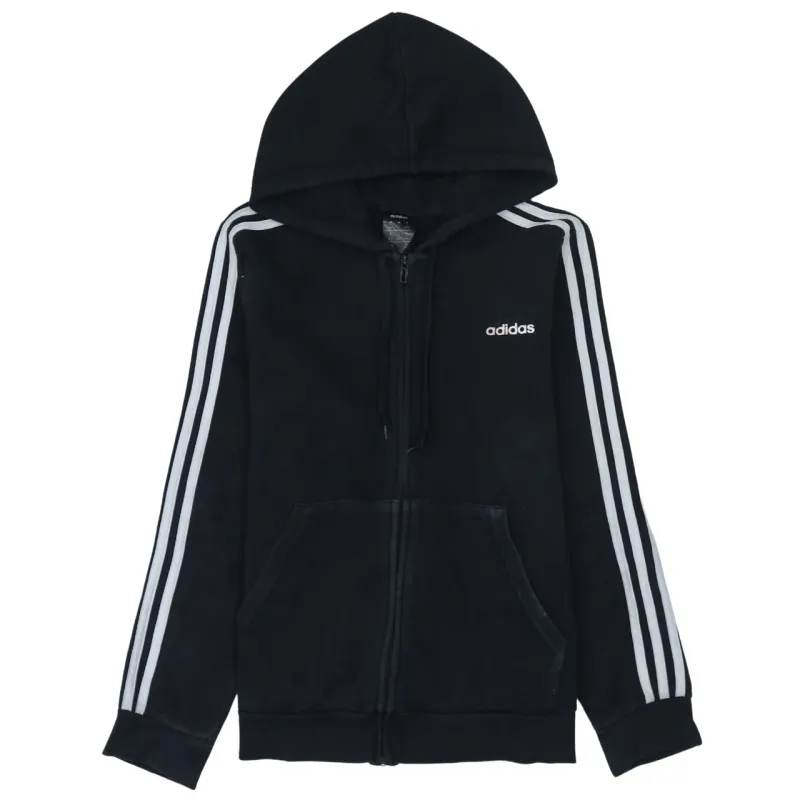 Adidas Black Hoodie Women’s Large Full Zip Three Stripe Sleeves Embroidered Logo Sweatshirt sold by Vintage Club