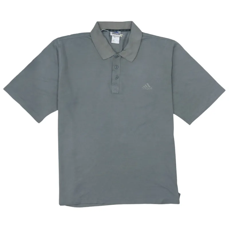Adidas Grey Polo Shirt Men’s Large Embroidered Chest Logo Three Button Placket Casual Top sold by Vintage Club