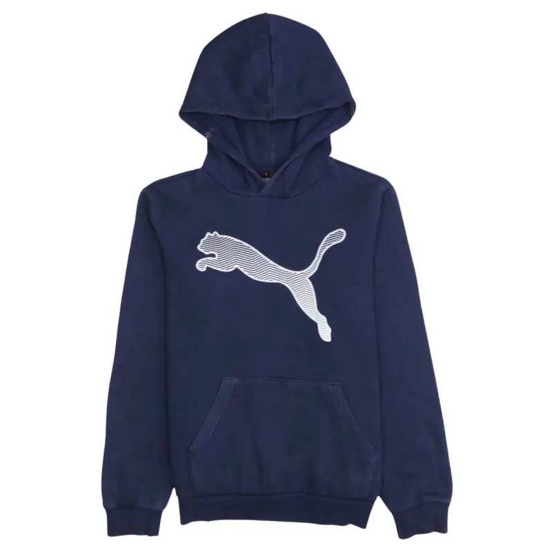 Puma Navy Blue Hoodie Women’s Large Printed Big Cat Logo Front Pocket Sweatshirt made by Puma