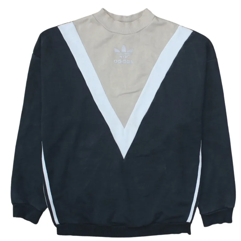 Adidas Beige Navy Sweatshirt Women's Medium Trefoil Logo V Panel Pullover Jumper made by Adidas
