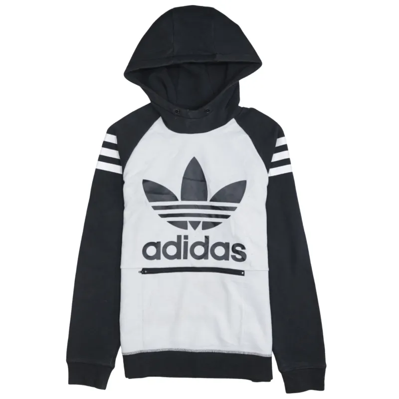 Adidas Black White Hoodie Men's XSmall Trefoil Printed Logo Stripe Sleeves Pullover Sweatshirt made by Adidas