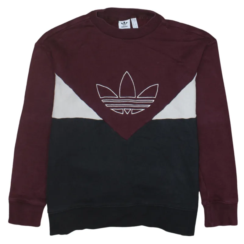 Adidas Burgundy Black Sweatshirt Women's Small Trefoil Logo Colour Block Crewneck Pullover Top made by Adidas