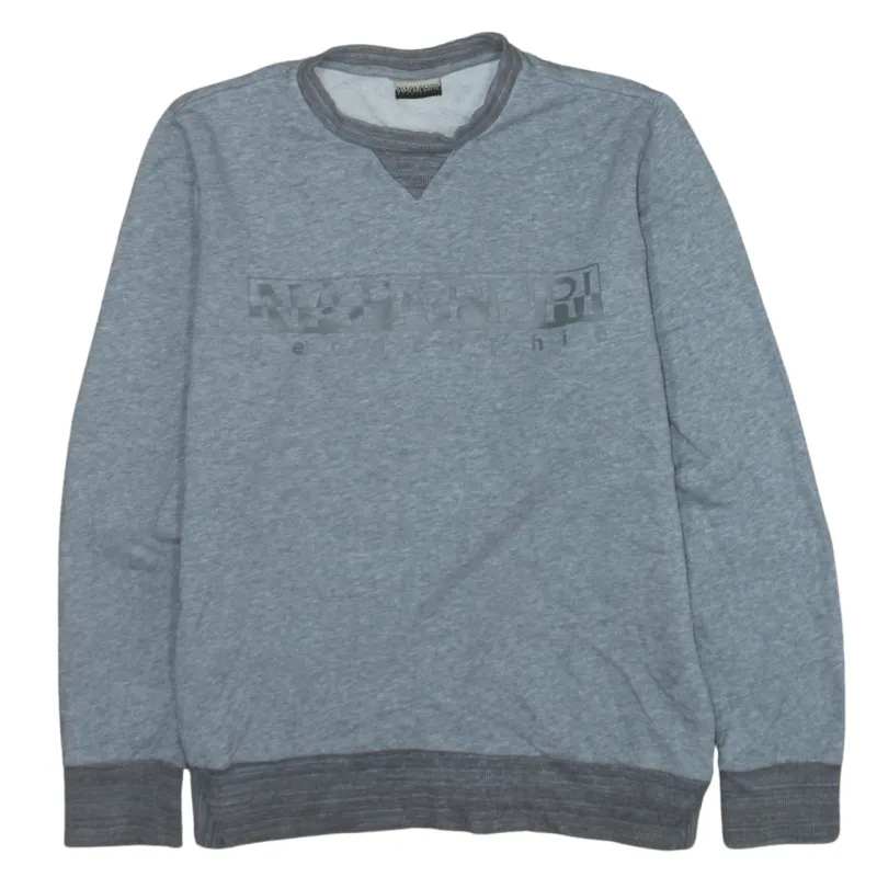 Napapijri Grey Sweatshirt Men's Medium Embossed Logo Ribbed Hem Crewneck Pullover Top made by Napapijri