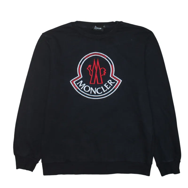 Moncler Black Sweatshirt Women's XLarge Embroidered Big Logo Crewneck Pullover Jumper sold by Vintage Club