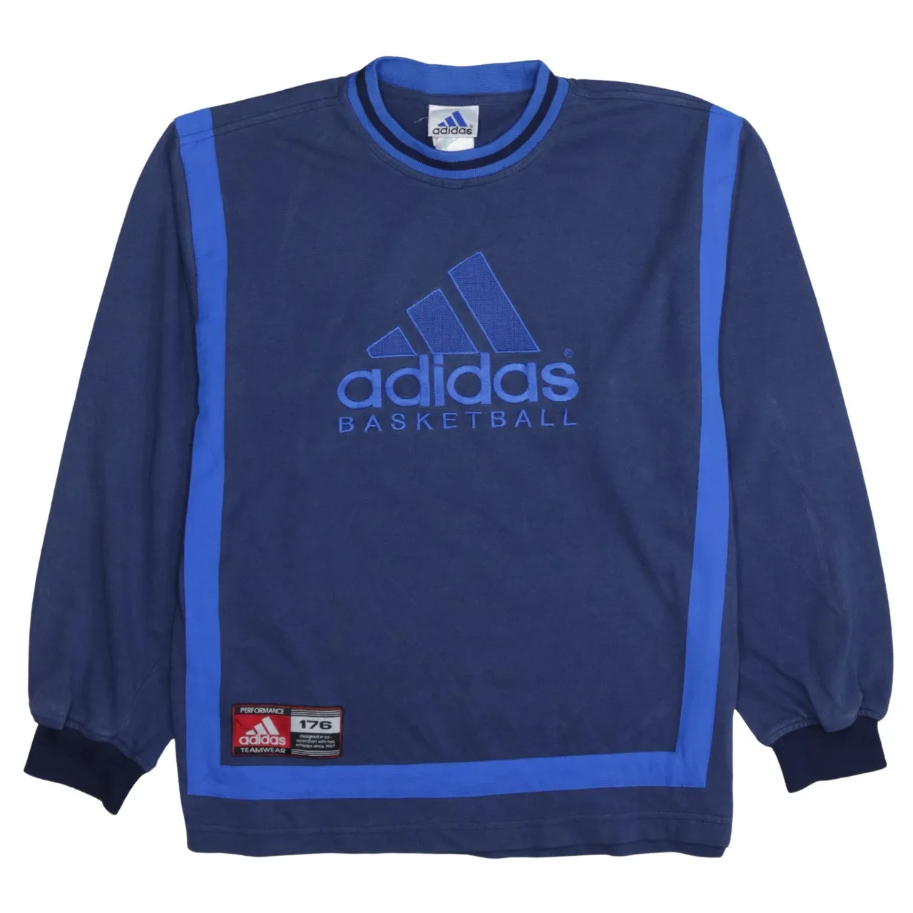 Adidas Navy Blue Sweatshirt Women’s XLarge Embroidered Basketball Logo Contrast Trim Pullover Top sold by Vintage Club
