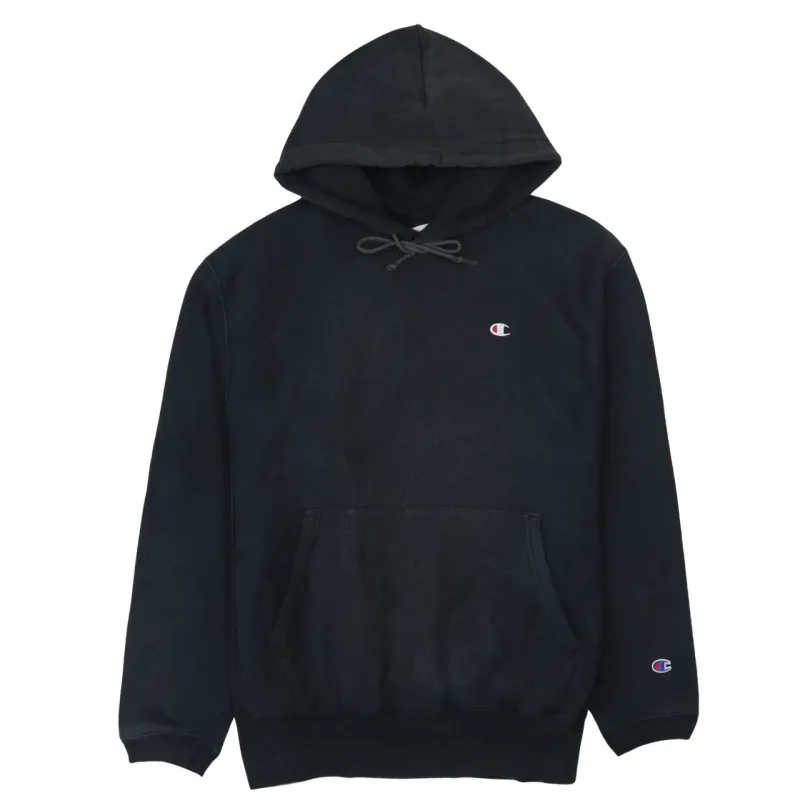 Champion Black Hoodie Men’s Large Embroidered C Logo Chest Sleeve Pocket Pullover Sweatshirt sold by Vintage Club