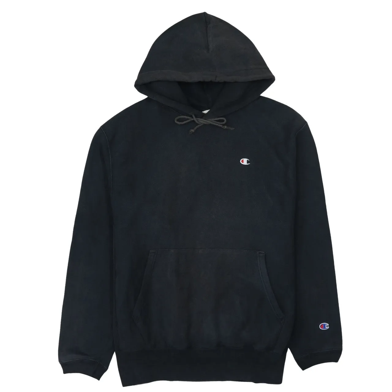 Champion Black Hoodie Men’s Large Embroidered C Logo Chest Sleeve Pocket Pullover Sweatshirt sold by Vintage Club
