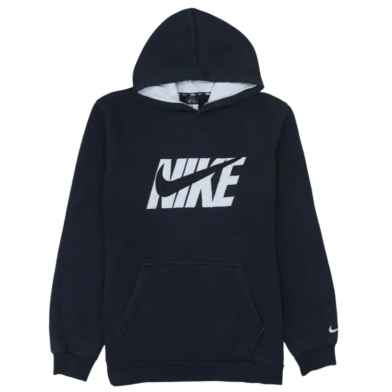 Nike Black Hoodie Men's Small Big Printed Logo Front Pocket Pullover Sweatshirt sold by Vintage Club