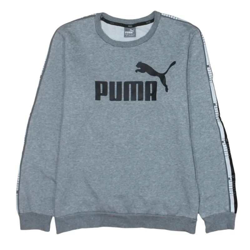 Puma Grey Sweatshirt Men's Small Printed Logo Tape Sleeve Crewneck Pullover Top made by Puma