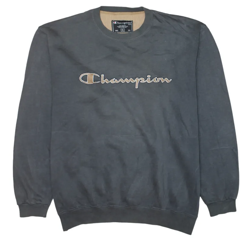 Champion Charcoal Grey Sweatshirt Men's XLarge Embroidered Script Logo Crewneck Pullover Top sold by Vintage Club