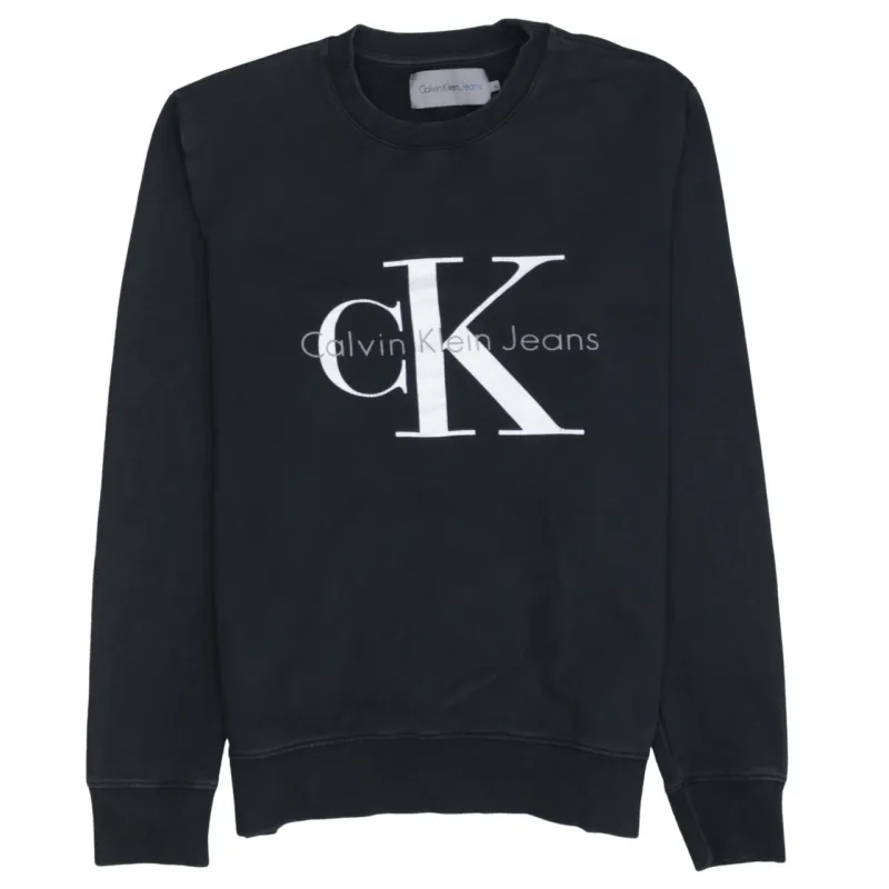 Calvin Klein Black Sweatshirt Men's Medium Printed CK Jeans Logo Crewneck Pullover Top sold by Vintage Club