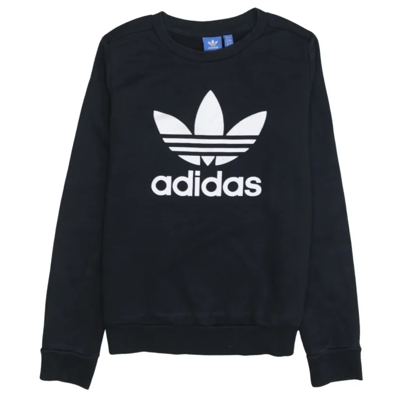 Adidas Black Sweatshirt Women’s Small Printed Trefoil Logo Crewneck Pullover Top made by Adidas