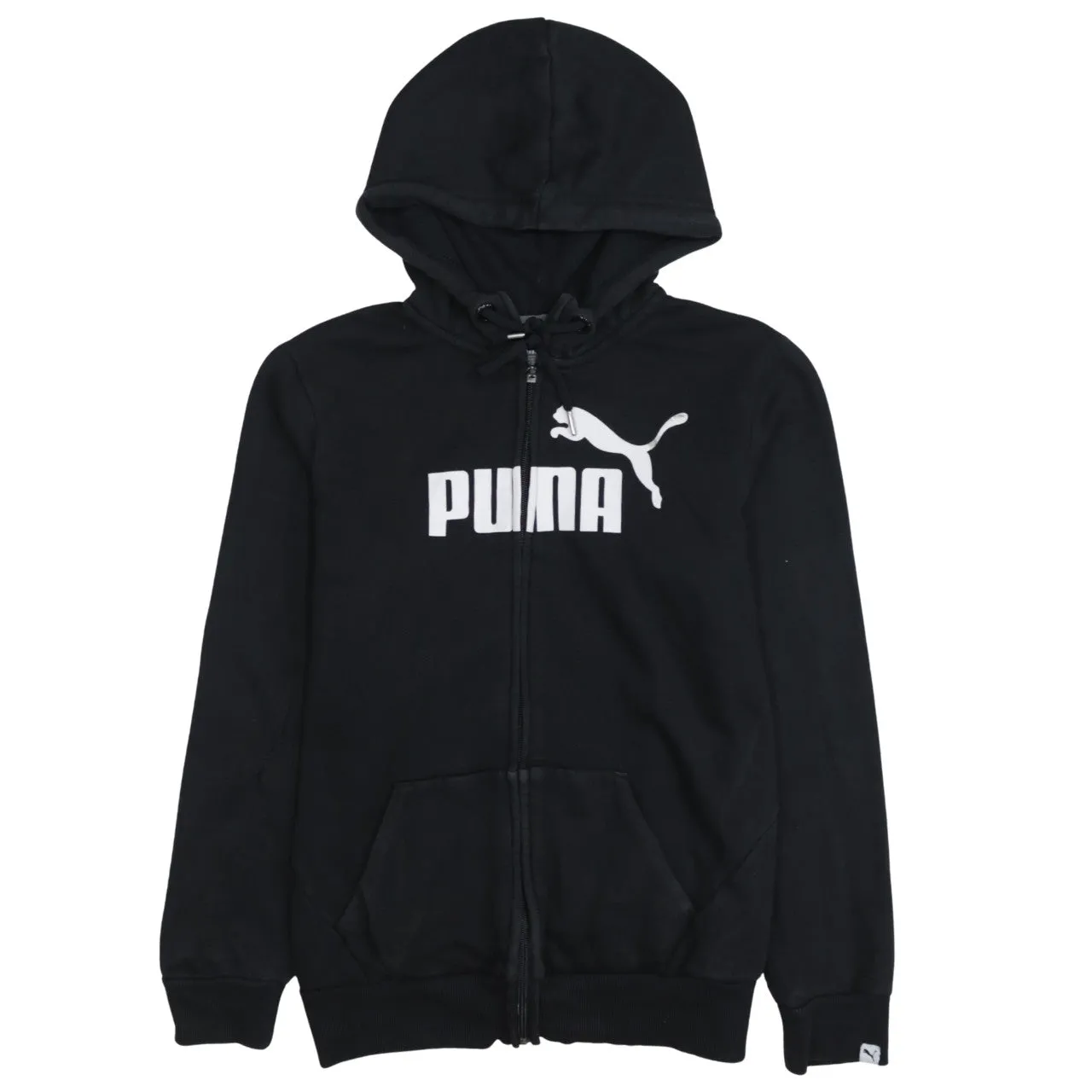 Puma Black Full Zip Hoodie Women’s Medium Printed Logo Drawstring Hood Pouch Pockets Sweatshirt sold by Vintage Club