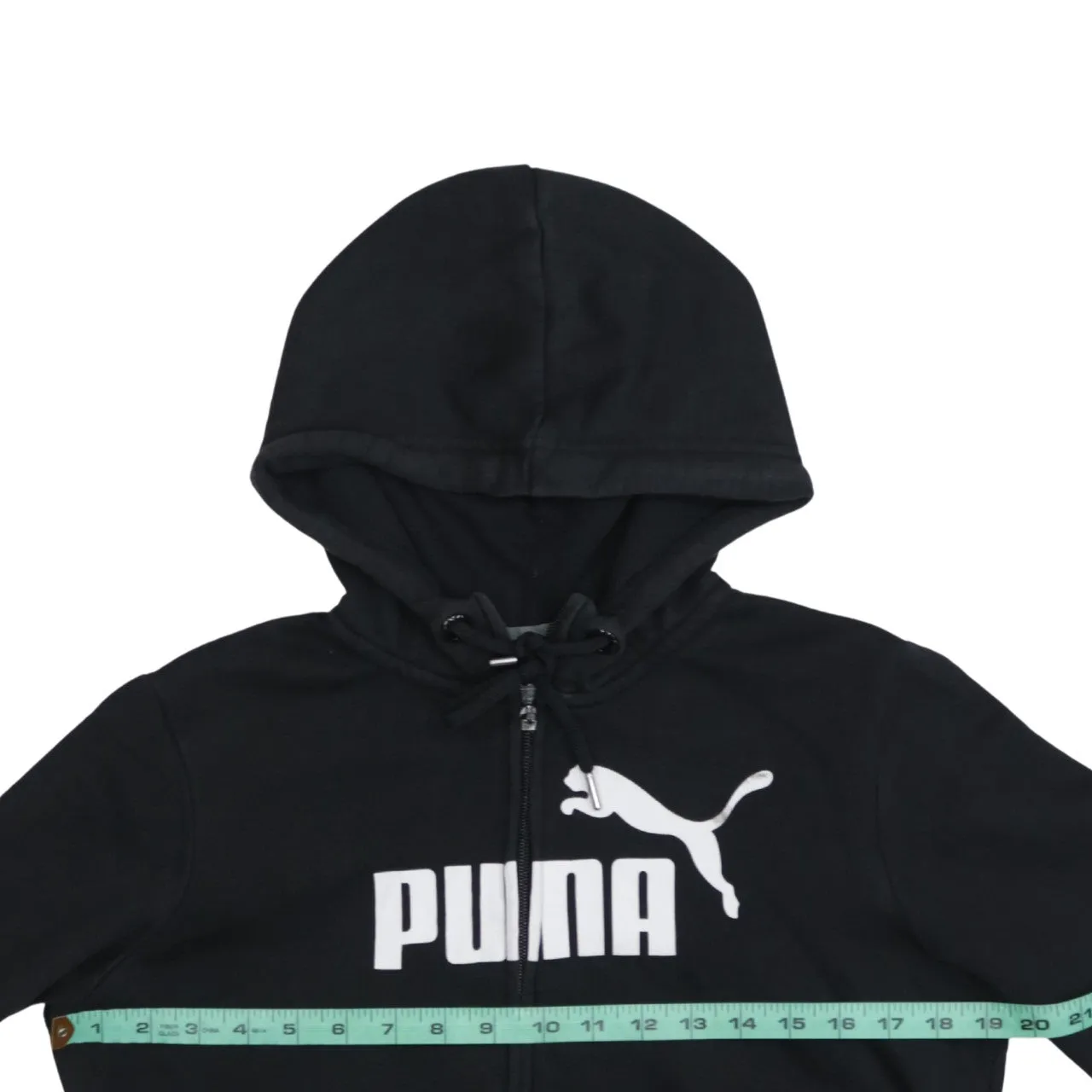 Puma Black Full Zip Hoodie Women’s Medium Printed Logo Drawstring Hood Pouch Pockets Sweatshirt sold by Vintage Club product image thumbnail 5