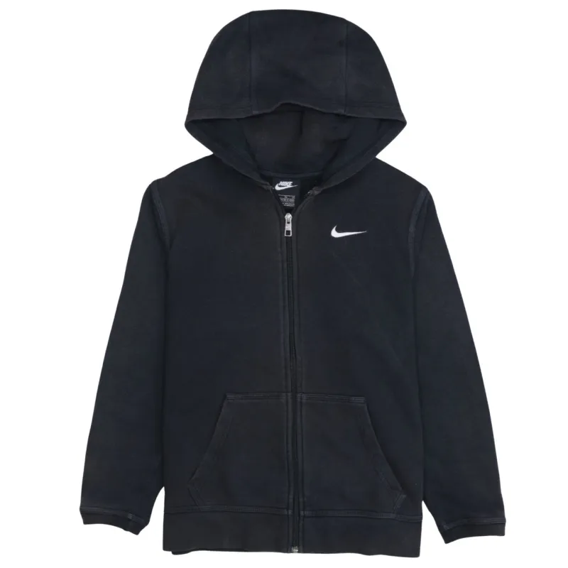 Nike Black Full Zip Hoodie Women’s XLarge Printed Swoosh Split Pocket Casual Sweatshirt sold by Vintage Club