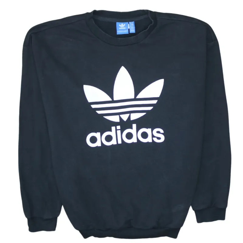 Adidas Black Sweatshirt Women's Small Trefoil Printed Logo Crewneck Pullover Top sold by Vintage Club