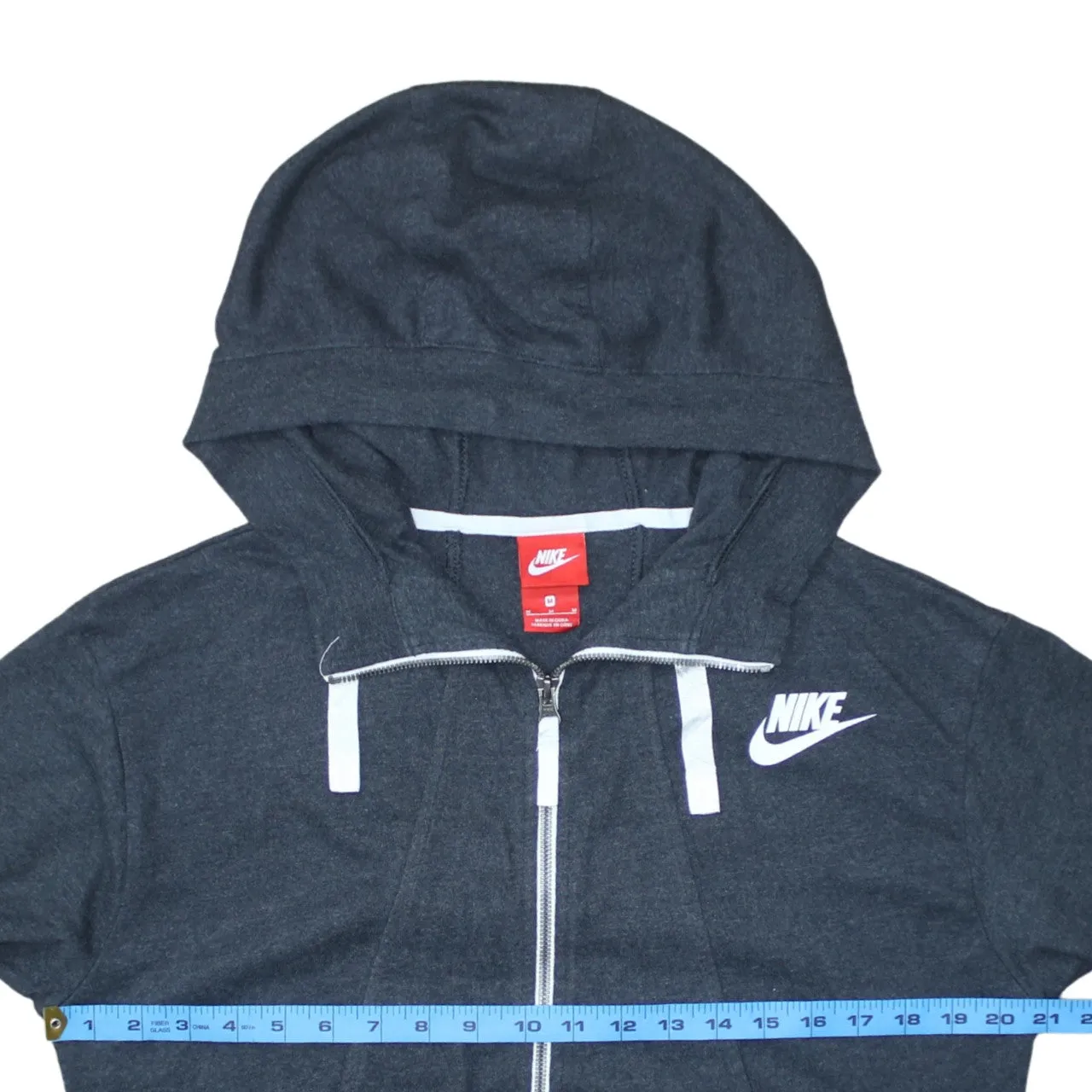 Nike Dark Charcoal Zip Hoodie Men's Medium Printed Swoosh Logo Drawstring Hood Sweatshirt sold by Vintage Club product image thumbnail 5