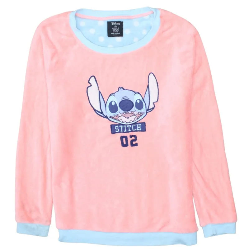 Disney Pink Fleece Sweatshirt Women’s Large Stitch Printed Graphic Lounge Top Pullover sold by Vintage Club