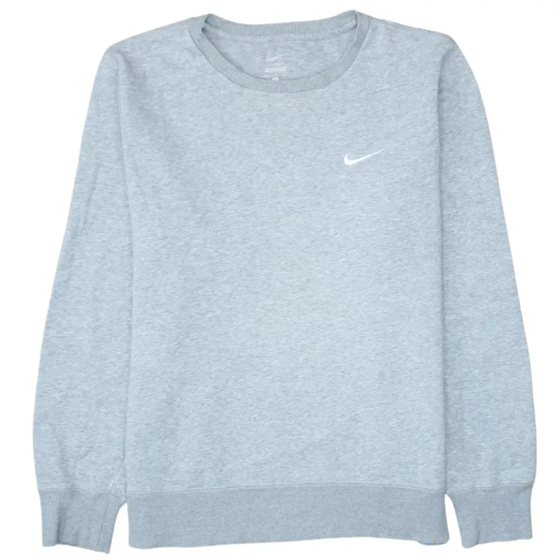 Nike Light Grey Sweatshirt Men's Large Printed Swoosh Logo Crewneck Pullover Fleece Top made by Nike