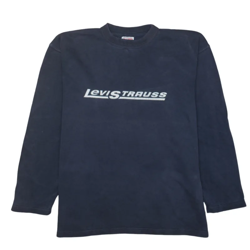 Levi's Navy Blue Sweatshirt Men's Large Printed Levi Strauss Logo Crewneck Pullover Top made by Levi's